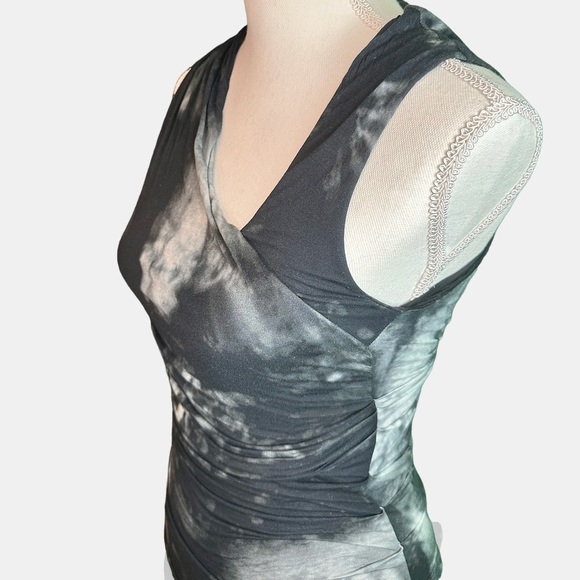 Helmut Lang ‘To Dye For’ Black / Gray Tie Dye Asymmetric Neckline Bodycon Dress - Picture 6 of 14